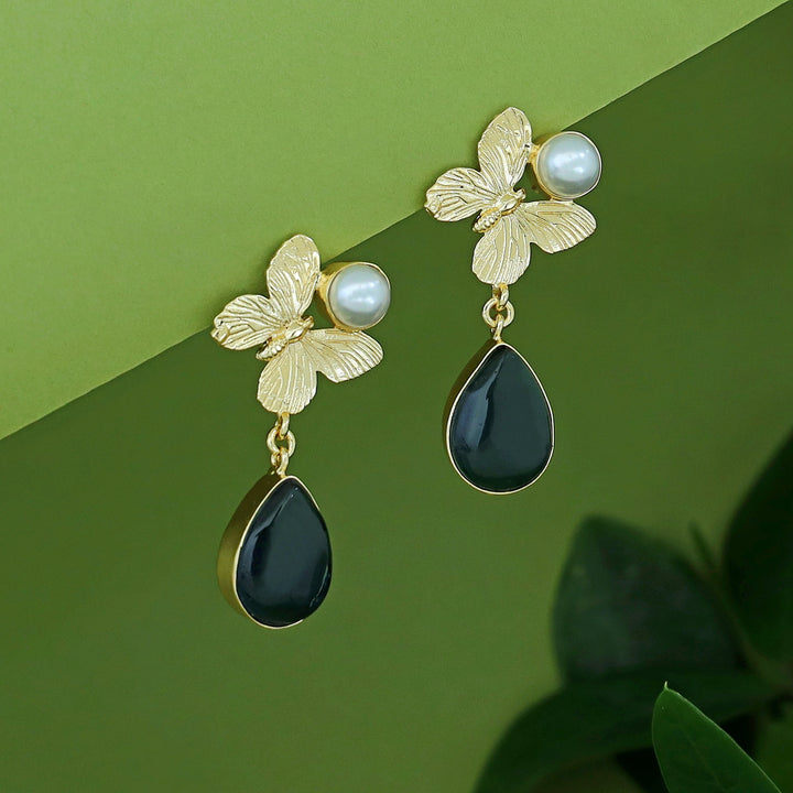 Wamika Pearl Butterfly Glossy Drop Earring