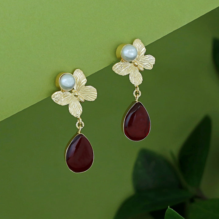 Wamika Pearl Butterfly Glossy Drop Earring