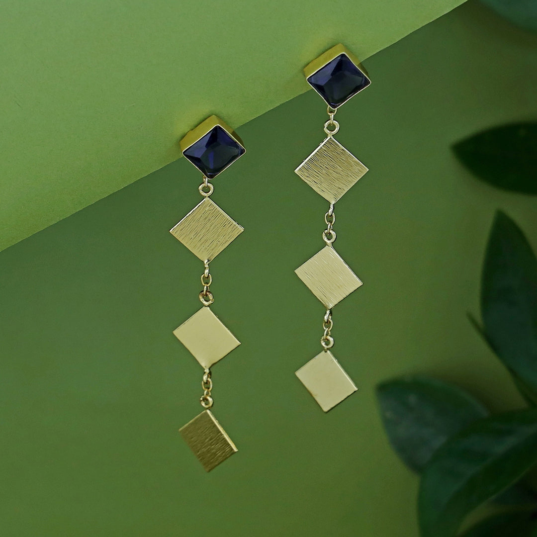 Oviya Golden Glossy Triple Diamond Hanging Earring