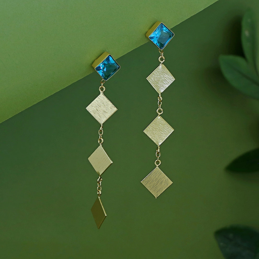 Oviya Golden Glossy Triple Diamond Hanging Earring