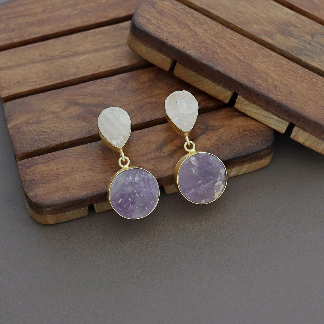 Hetal Drop & Round Raw Stone Earring