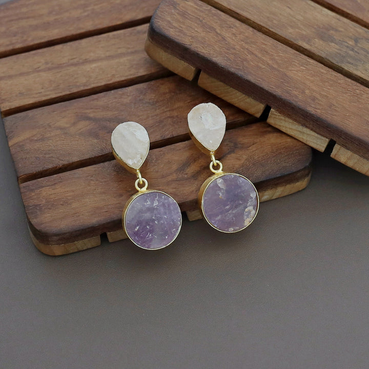 Hetal Drop & Round Raw Stone Earring