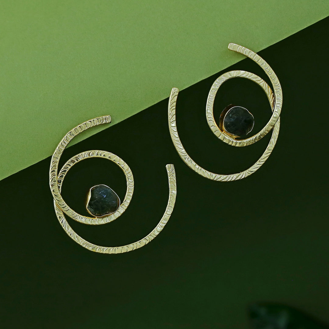 Nyra Golden Textured Spiral Raw Stone Earring