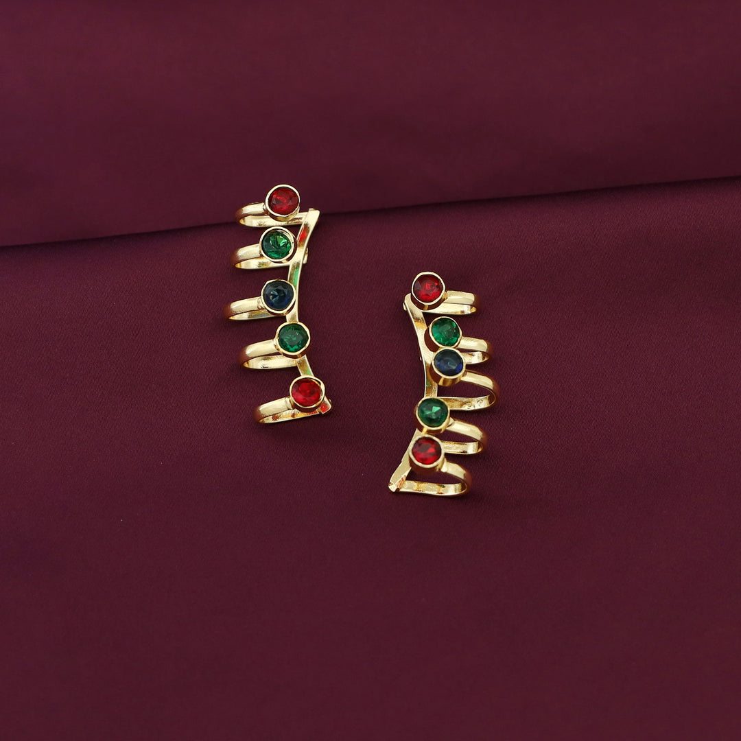 Multicolour Glossy Stone Ear - Cuff (Set Of 2)