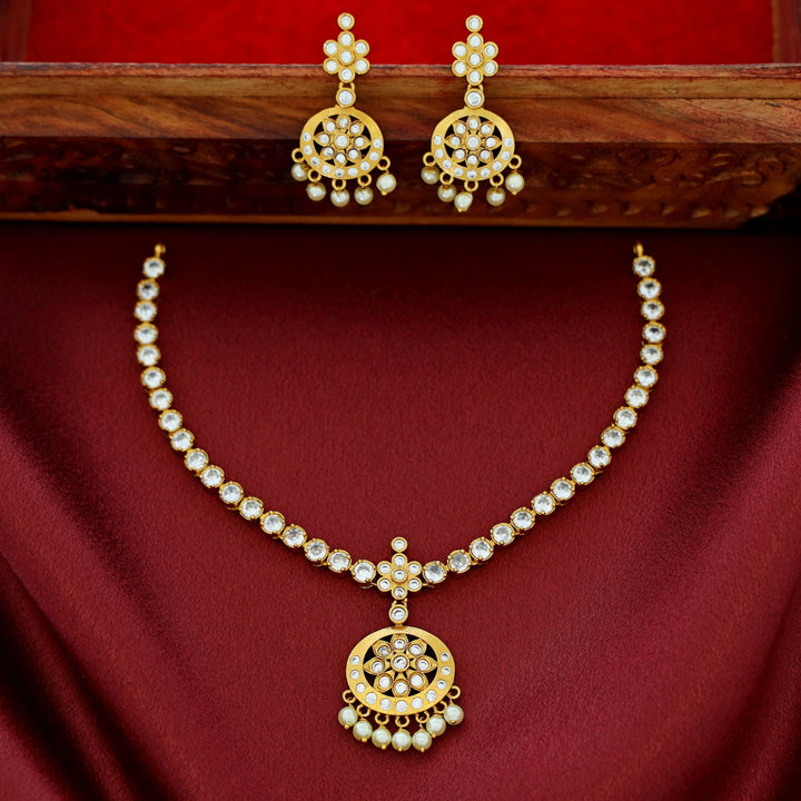 Niharika AD Stone Pearl Short Neckpiece With Earring