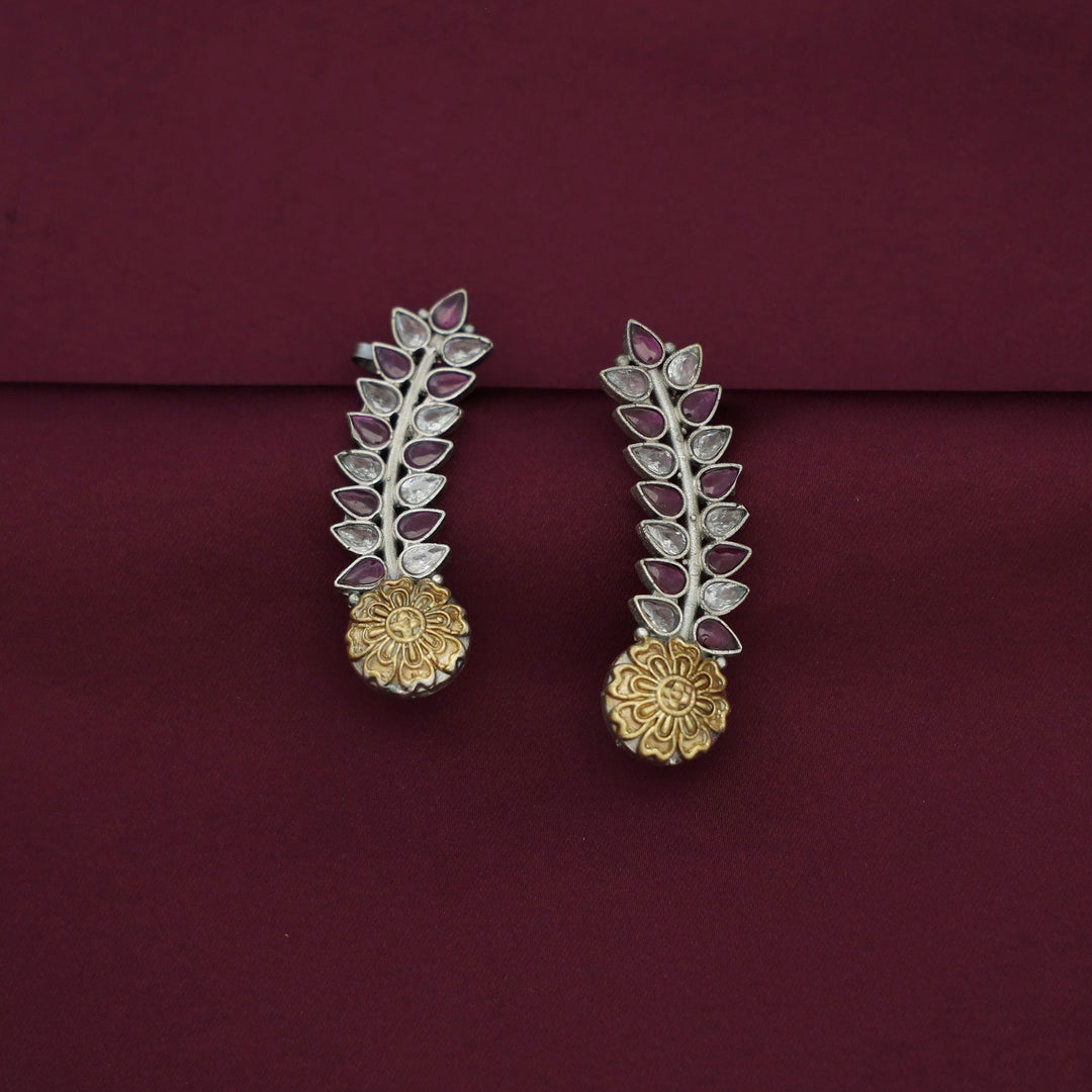 Hailey Leafy Flower Dual Tone Ear - Cuff (Set Of 2)
