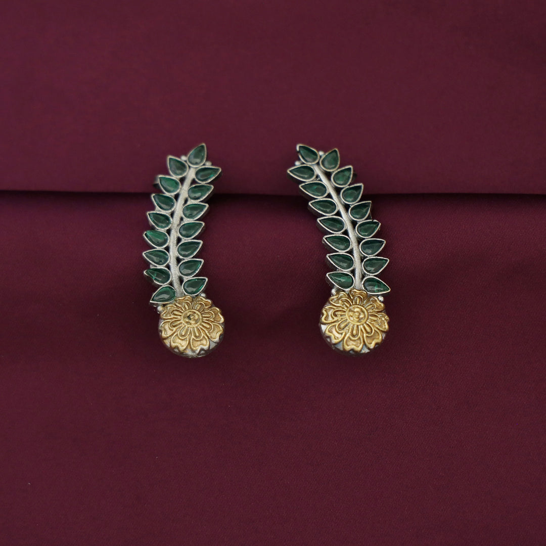 Hailey Leafy Flower Dual Tone Ear - Cuff (Set Of 2)