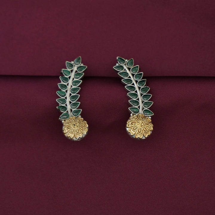 Hailey Leafy Flower Dual Tone Ear - Cuff (Set Of 2)