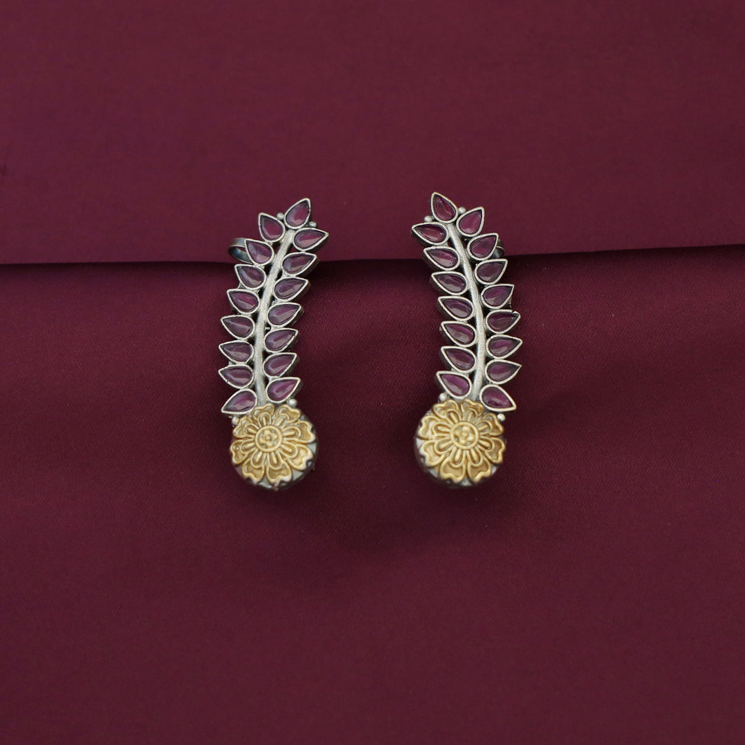 Hailey Leafy Flower Dual Tone Ear - Cuff (Set Of 2)