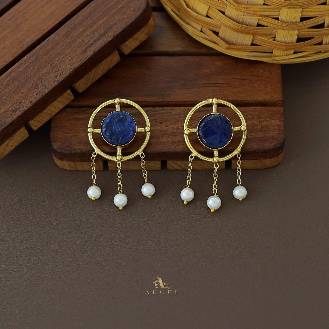 Golden Circle Line Pearl Dyed Stone Earring
