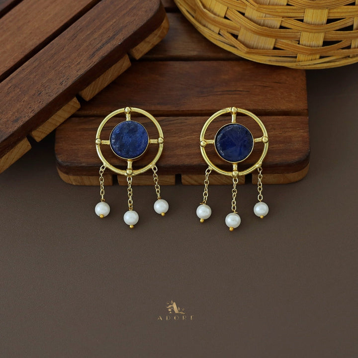 Golden Circle Line Pearl Dyed Stone Earring