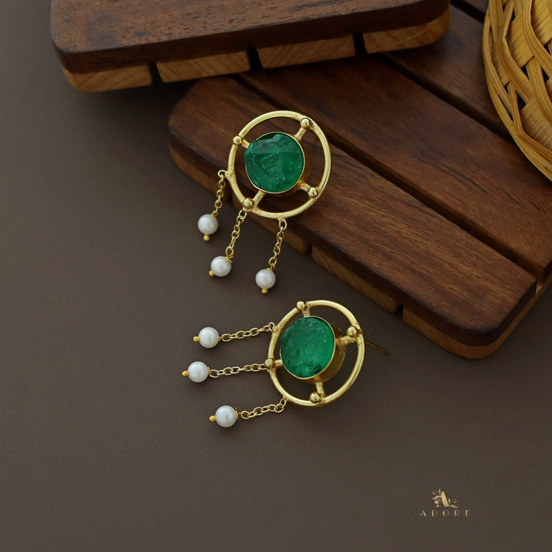 Golden Circle Line Pearl Dyed Stone Earring