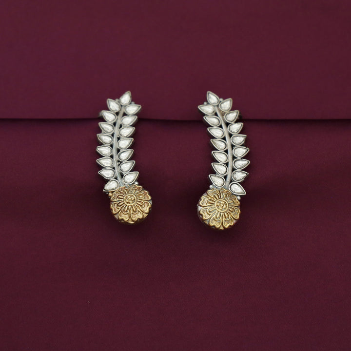 Hailey Leafy Flower Dual Tone Ear - Cuff (Set Of 2)