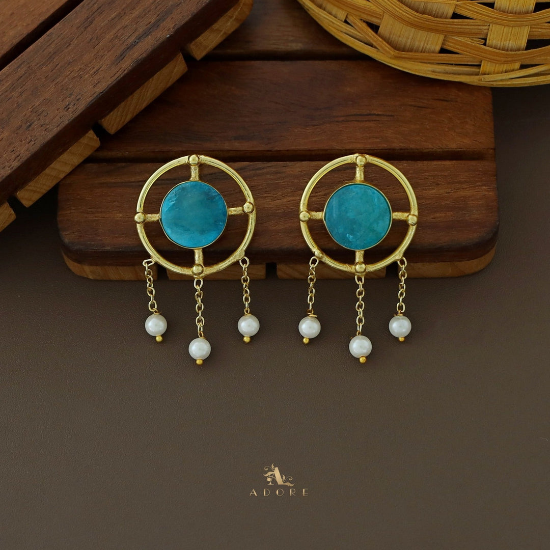 Golden Circle Line Pearl Dyed Stone Earring