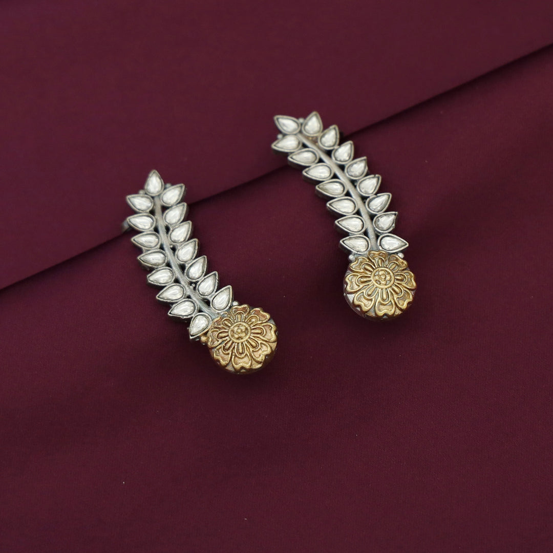 Hailey Leafy Flower Dual Tone Ear - Cuff (Set Of 2)