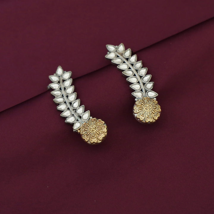 Hailey Leafy Flower Dual Tone Ear - Cuff (Set Of 2)