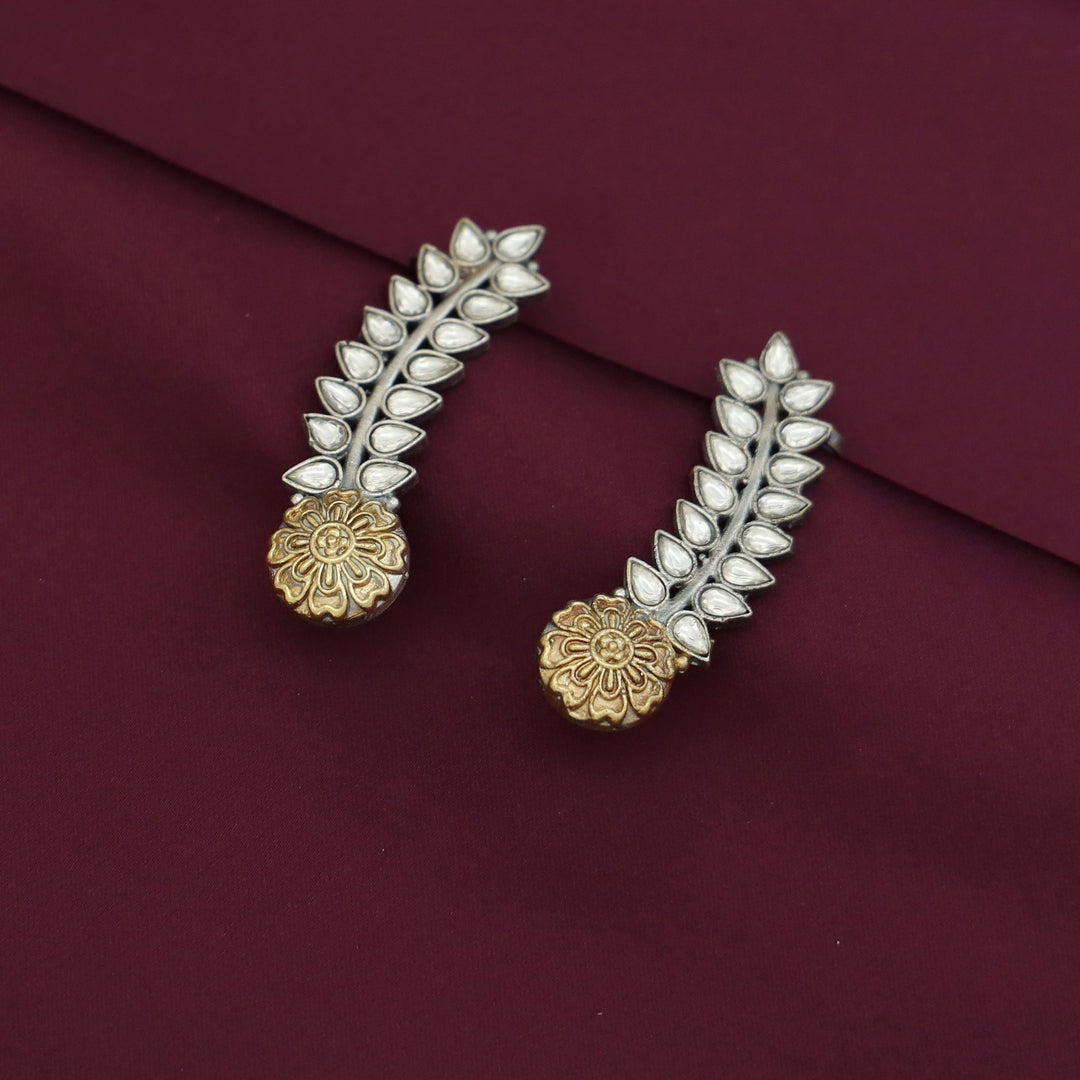 Hailey Leafy Flower Dual Tone Ear - Cuff (Set Of 2)