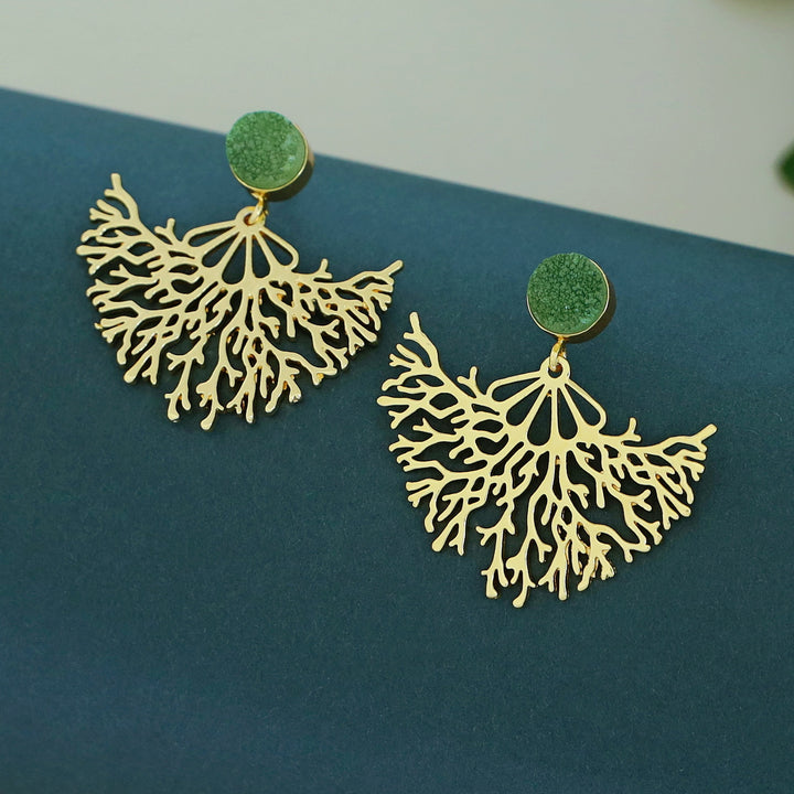 Fariha Rootsa Golden Druzy Stone Earring