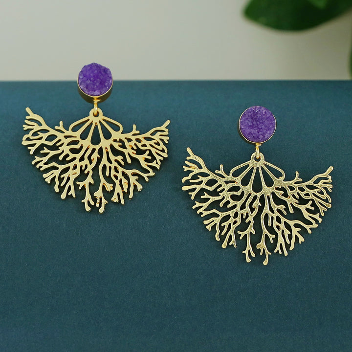 Fariha Rootsa Golden Druzy Stone Earring