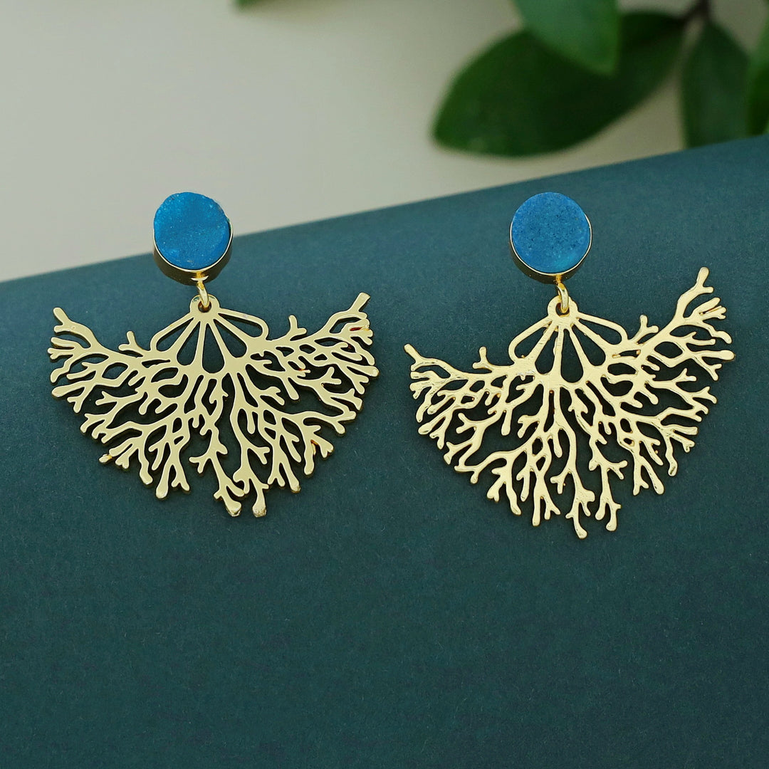 Fariha Rootsa Golden Druzy Stone Earring