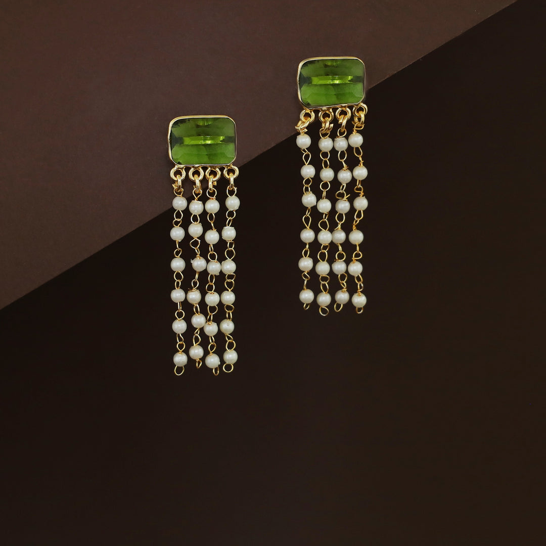 Rectangle Glossy Tassel Pearl Earring