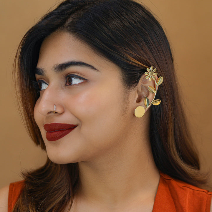 Parisha Golden Flower Leaf Ear-Cuff (Single Piece)