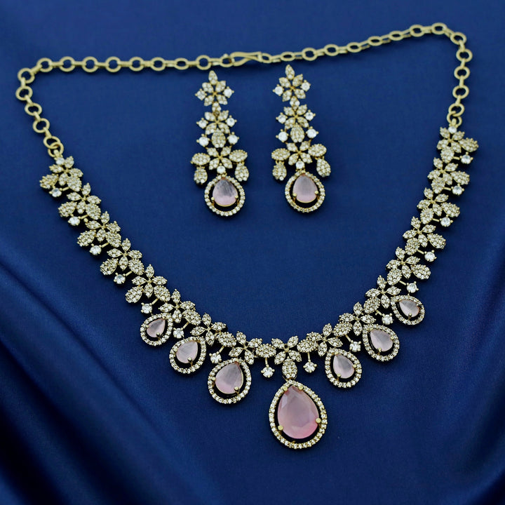 Premium Darcie AD Stone Glossy Drop Short Neckpiece With Earring