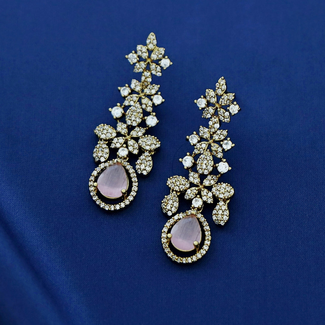 Premium Darcie AD Stone Glossy Drop Short Neckpiece With Earring