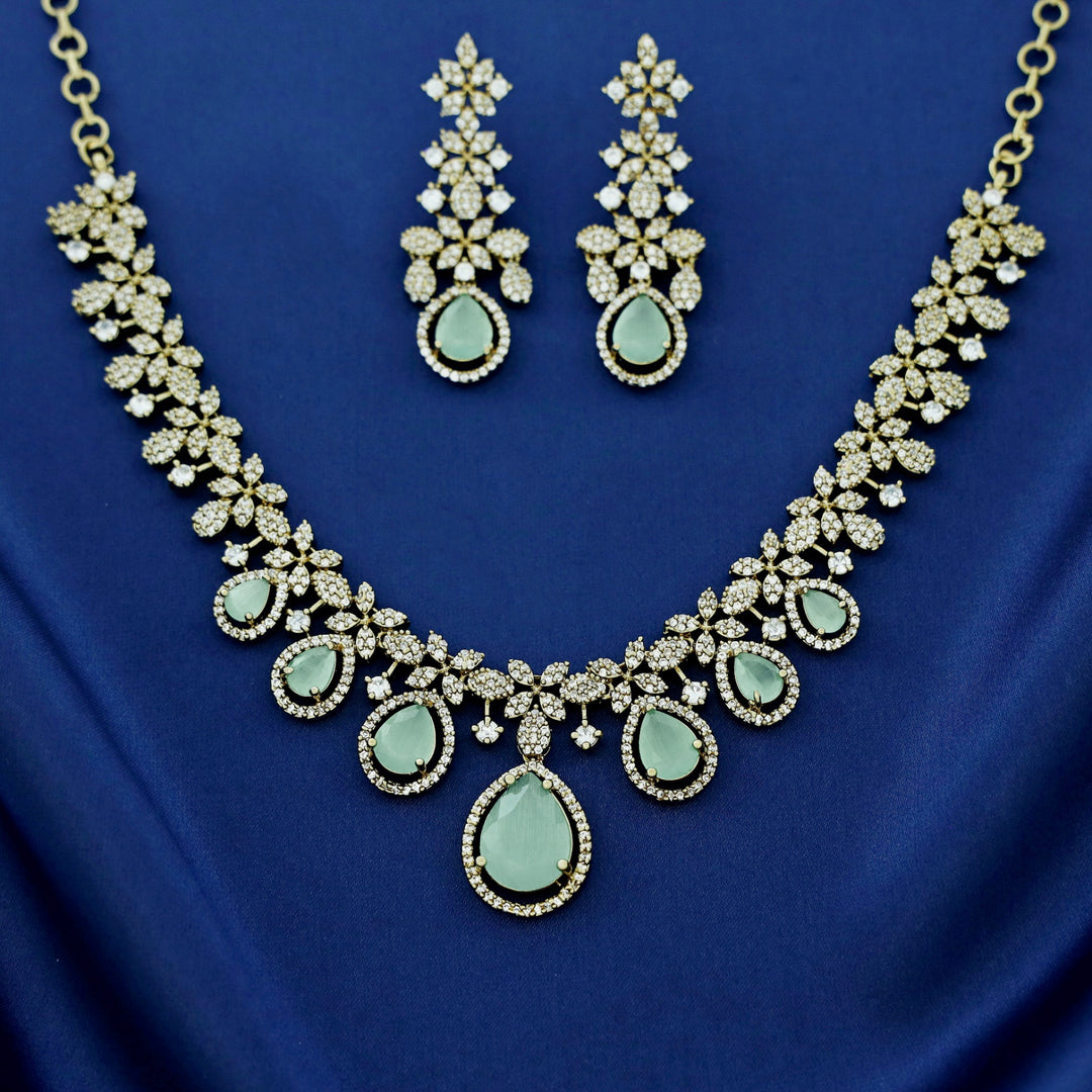 Premium Darcie AD Stone Glossy Drop Short Neckpiece With Earring