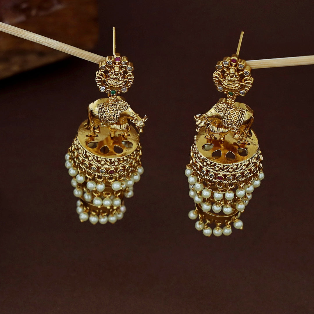 Lekshmi Feeding Calf Design Three Layer Pearl Jhumka
