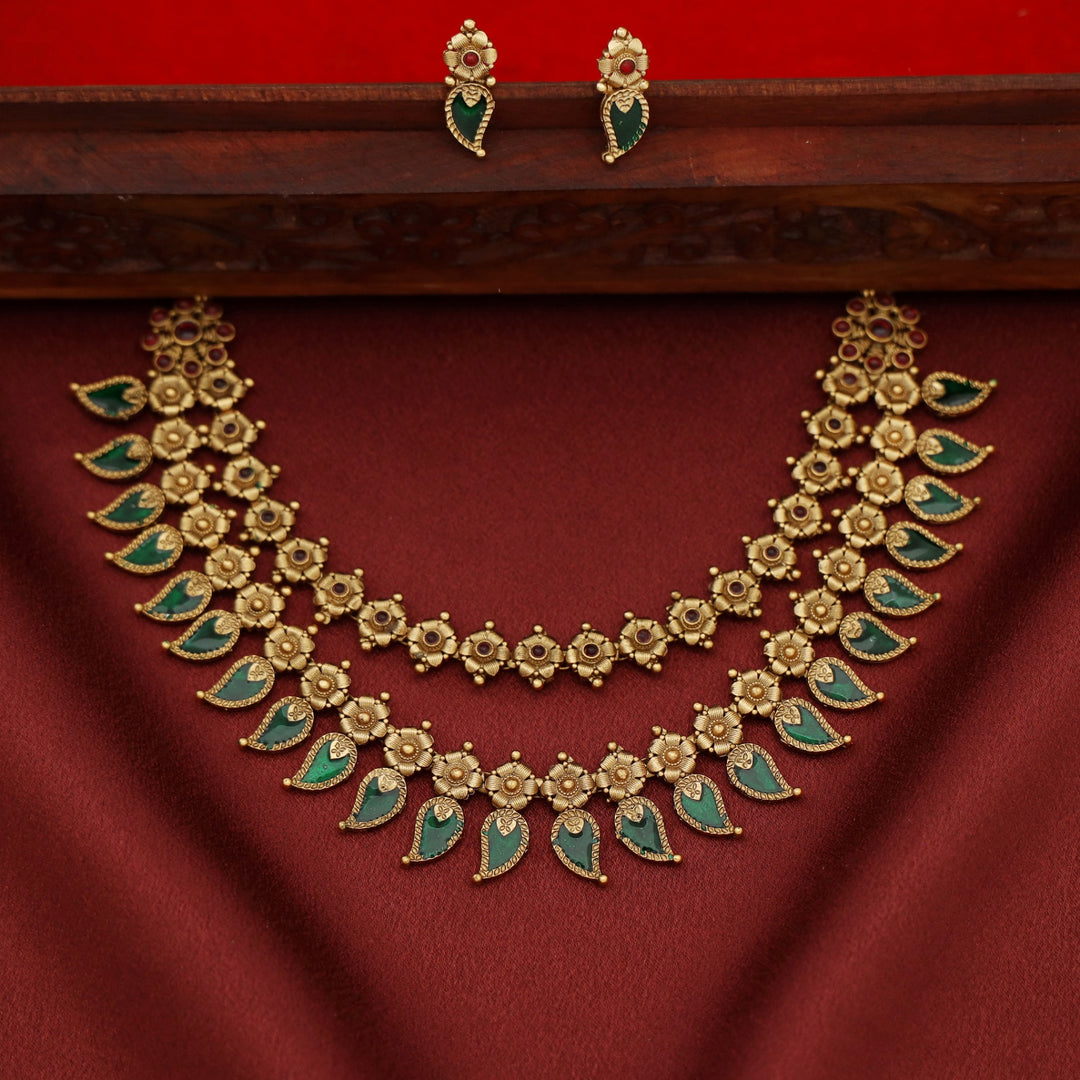 Nilanka 2 Layer Enamel Floral Neckpiece With Earring