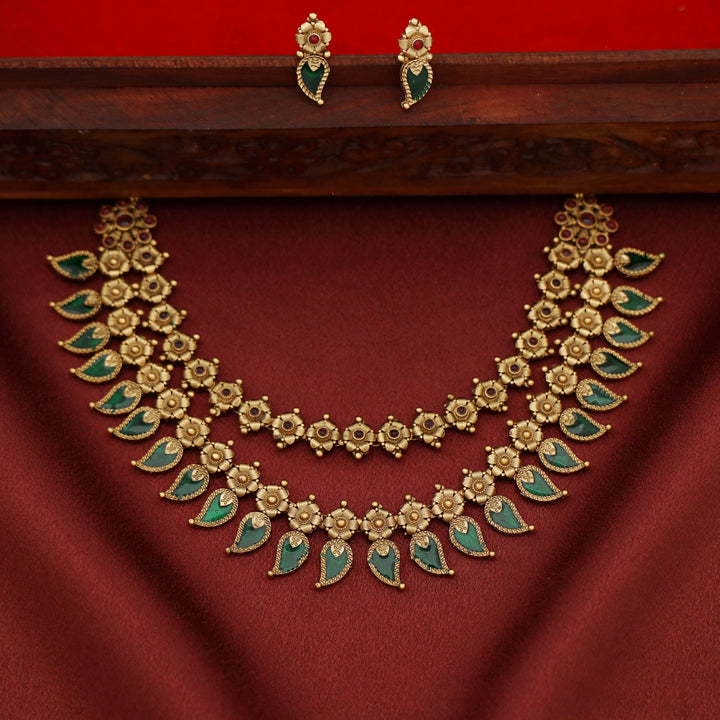 Nilanka 2 Layer Enamel Floral Neckpiece With Earring