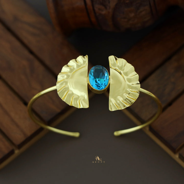 Diora Glossy Oval Dual Semi Circle Golden Plated Bangle