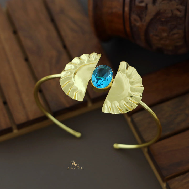 Diora Glossy Oval Dual Semi Circle Golden Plated Bangle