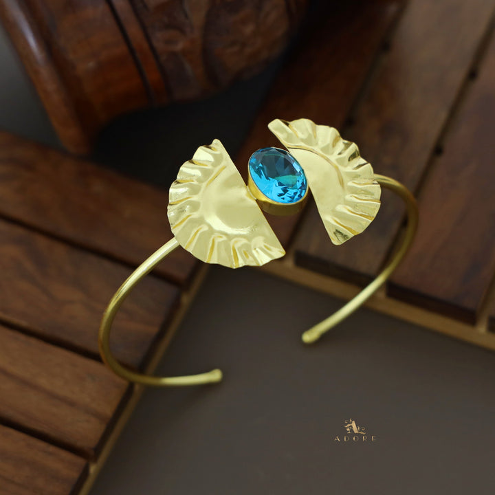 Diora Glossy Oval Dual Semi Circle Golden Plated Bangle