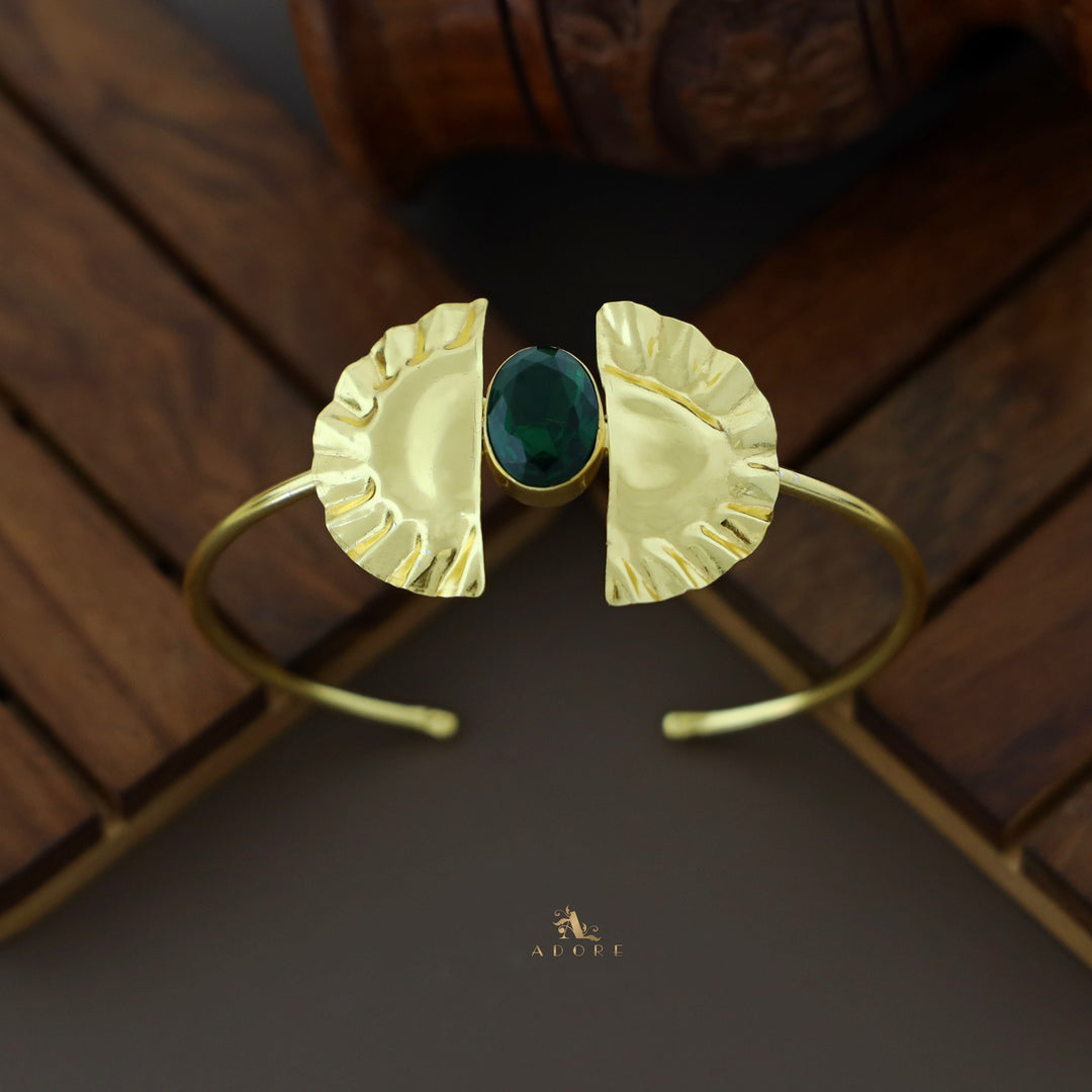 Diora Glossy Oval Dual Semi Circle Golden Plated Bangle