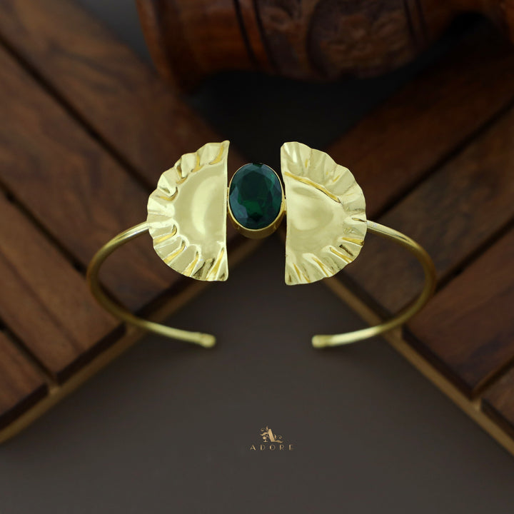 Diora Glossy Oval Dual Semi Circle Golden Plated Bangle
