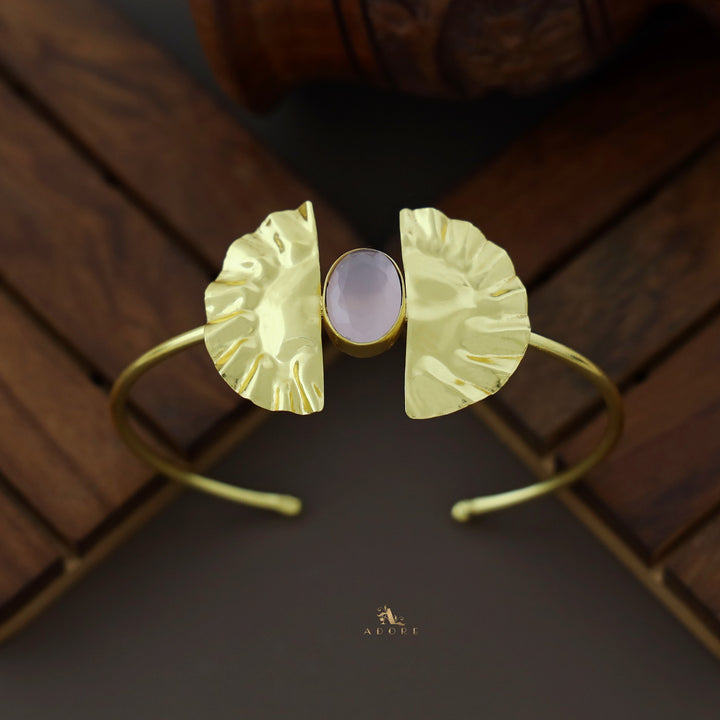 Diora Glossy Oval Dual Semi Circle Golden Plated Bangle