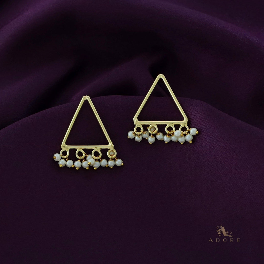 Golden Triangle And Cluster Pearl Earring