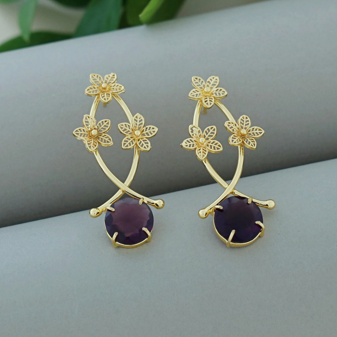 Anara Tri Flower Glossy Claw Earring