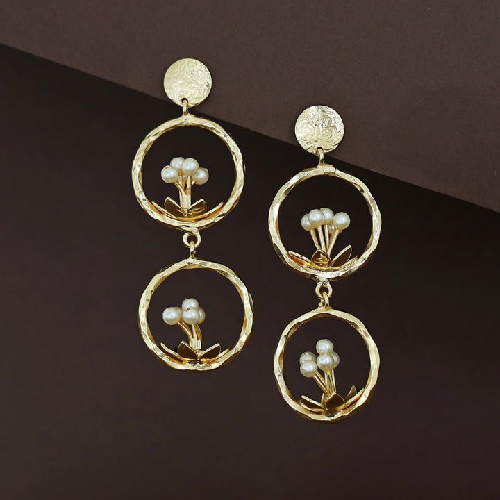 Qiana Dual Hammered Circle Floral  Pearl Earring