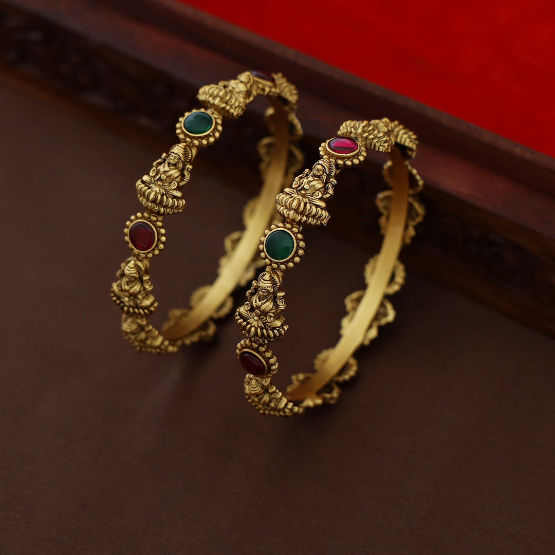 Sadru Lakshmi Circle Kemp Stone Bangle (Set Of 2)