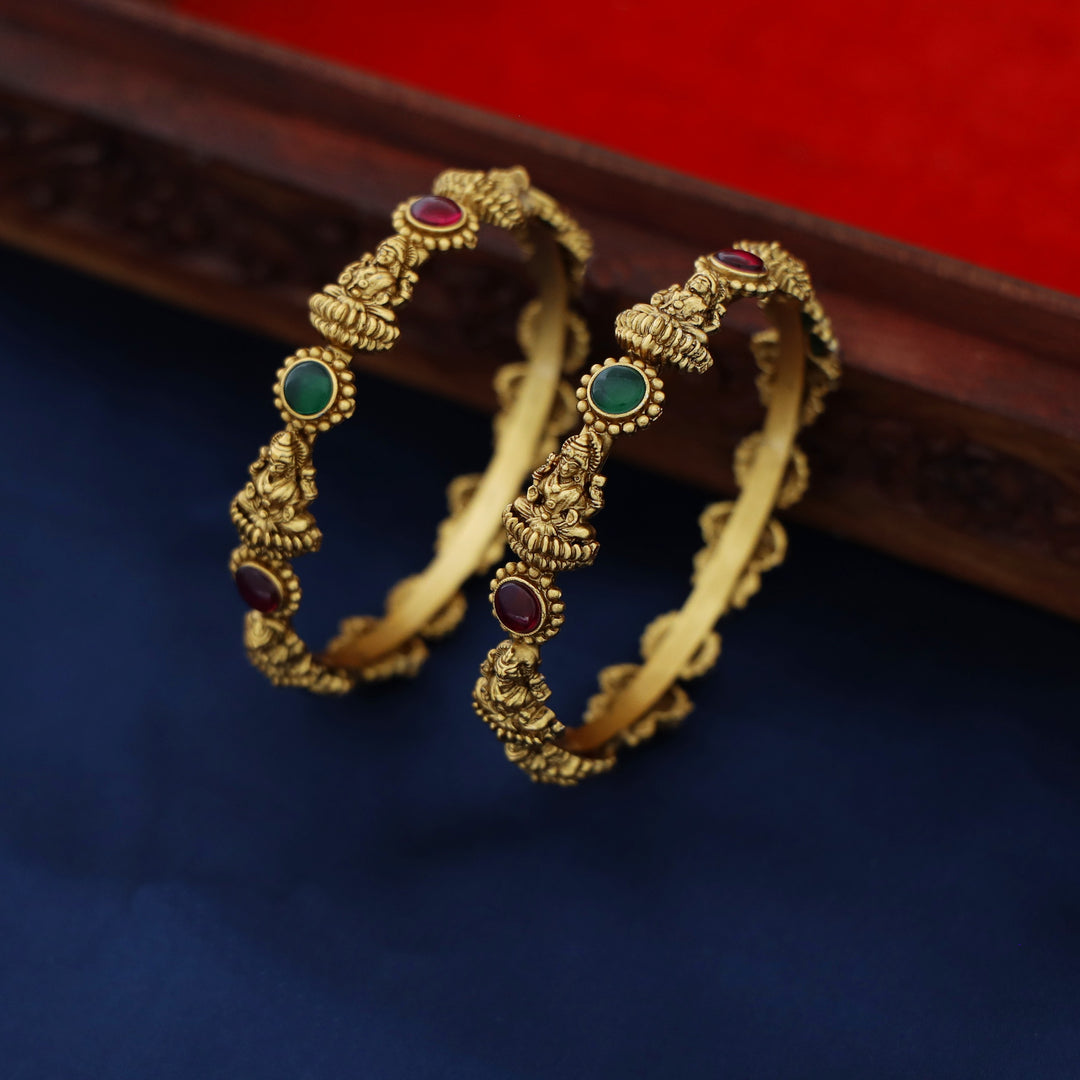 Sadru Lakshmi Circle Kemp Stone Bangle (Set Of 2)