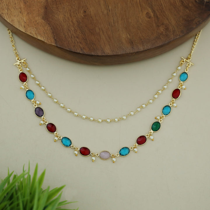 Carly Pearl 2 Layer Oval Glossy Stone Neckpiece