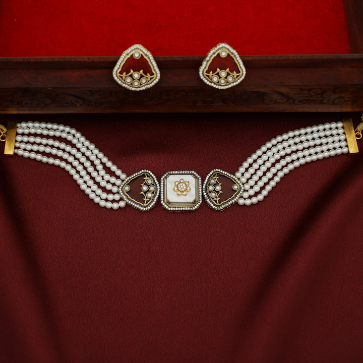 Zinat 5 Layered Pearl Kundan Flower Choker with Stud