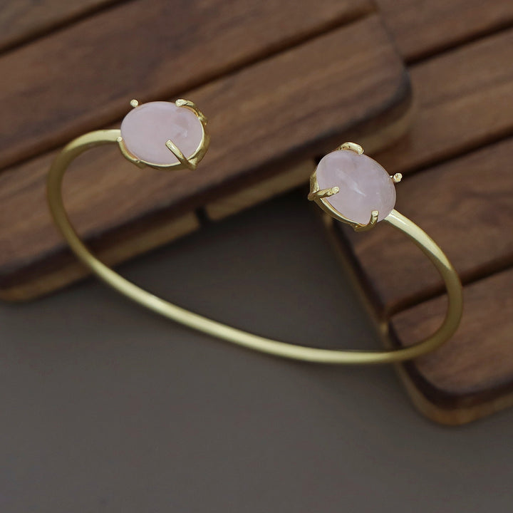Mebal Golden Dual Oval Natural Stone Claw Bangle