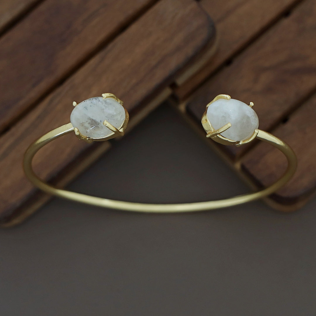 Mebal Golden Dual Oval Natural Stone Claw Bangle