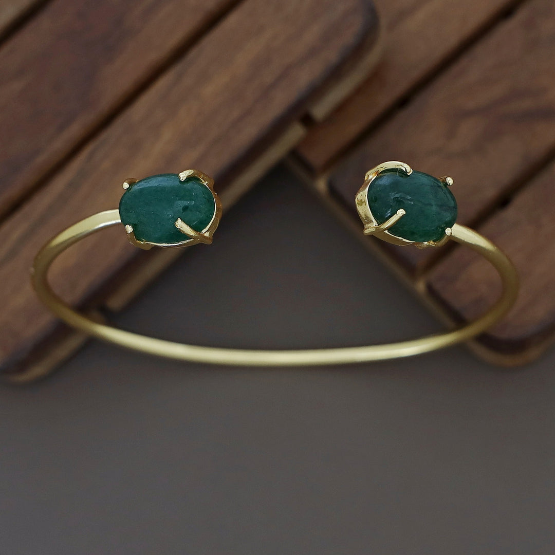 Mebal Golden Dual Oval Natural Stone Claw Bangle