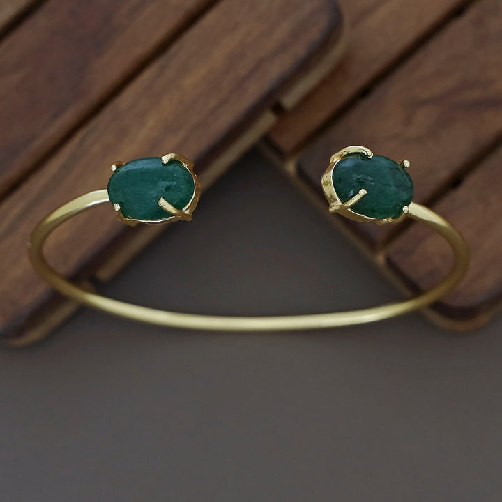 Mebal Golden Dual Oval Natural Stone Claw Bangle