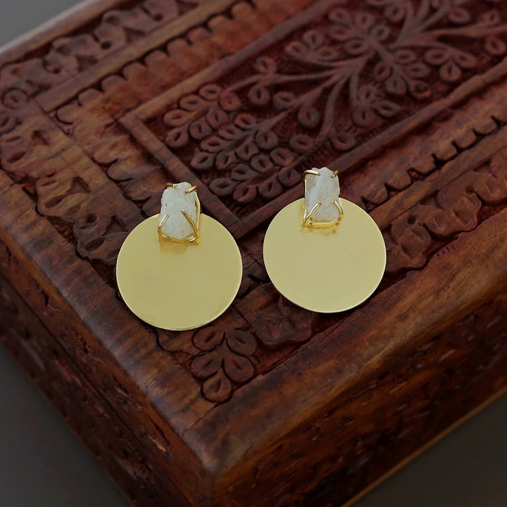 Priscilla Golden Circle Claw Raw Stone Earring